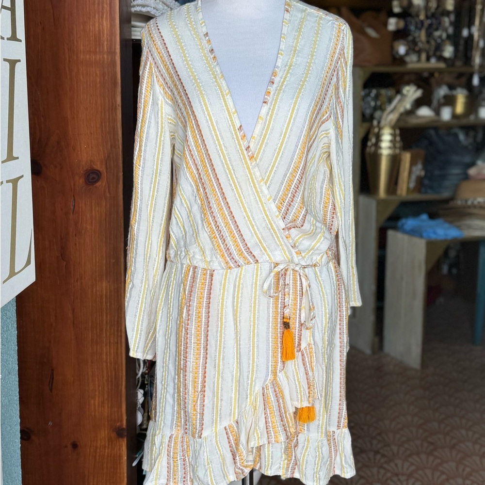Blue Island Long Sleeve Striped Wrap Dress
